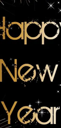 This live wallpaper for phones is a stunning black and gold Happy New Year card with fireworks, created by Robert Gavin and available on Pixabay