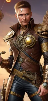 This phone live wallpaper features a close up of a determined individual grasping a gun, with a character portrait rendering in fantasy art