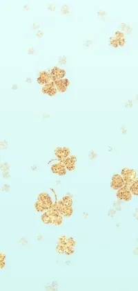 This phone live wallpaper features a stunning pattern of golden butterflies set against a soothing blue background