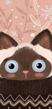 This charming phone live wallpaper features a cute and cuddly cat peeking out from a cozy sweater