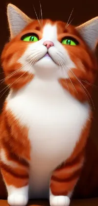 This stunning live wallpaper features a gorgeous ginger cat with green eyes sitting on a table