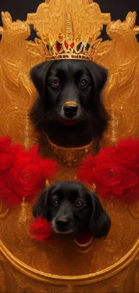 Add a touch of fun and playfulness to your phone screen with this unique live wallpaper featuring two dogs sitting on a golden throne