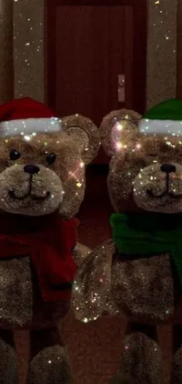 This live wallpaper for your phone is perfect for the holiday season! Featuring two adorable teddy bears standing close together, the digital rendering is incredibly detailed