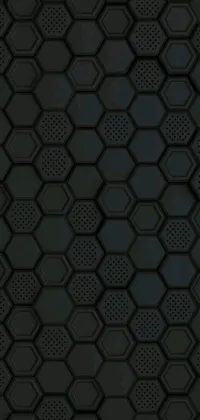 This phone live wallpaper features a sleek black background with hexagonal vector art pattern