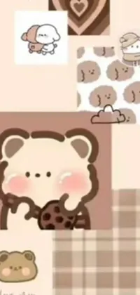 Enhance your phone's appearance with this charming live wallpaper! It presents a delightful illustration of a cutesy teddy bear holding another bear in its arms against a warm brown background