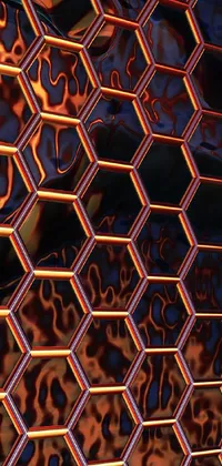 This phone live wallpaper features a strikingly detailed pattern of a molten metal house, creatively designed to resemble the hexagonal honeycomb structure