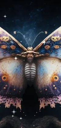 This live wallpaper for phones showcases a beautiful butterfly situated upon a sky composed of clouds