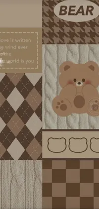 This phone live wallpaper features a cute teddy bear sitting on a patchwork blanket, rendered in stunning digital art