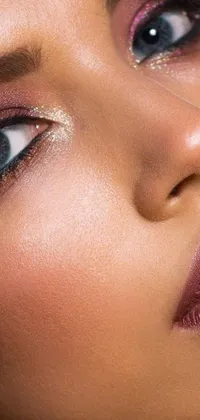 This phone live wallpaper showcases a stunning woman with olive brown skin, metallic glossy makeup, and bold fuchsia lips