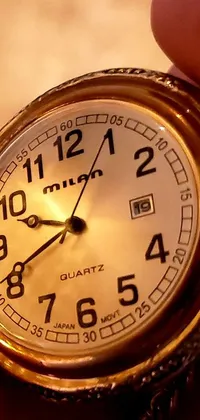 This live wallpaper for phones features a close up view of a pocket watch with a quartz crystal