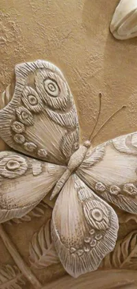 This live wallpaper features a stunning close-up of a butterfly perched on an art deco wall