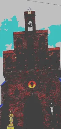 This live wallpaper features a stunning pixel art depiction of a church on a building, with a tower soaring into the skyline