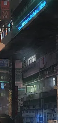 Experience the thrilling cyberpunk art of a woman standing in the middle of a bustling city at night with this live wallpaper