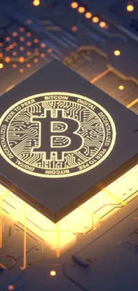 Elevate your phone&#39;s aesthetic with a striking live wallpaper of a bitcoin resting atop a sleek circuit board