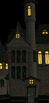 This phone live wallpaper features a detailed and enchanting castle with an illuminated clock tower at night