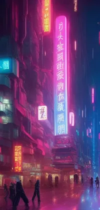 Experience the ultimate cyberpunk scene with this phone live wallpaper! Be mesmerized by the stunning Japanese cityscape as neon lights reflect on the pavement and the walls
