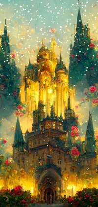 This live wallpaper showcases a stunning image of a castle surrounded by an array of colorful flowers, representing nature's beauty at its finest