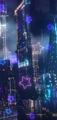 Experience the captivating view of a futuristic city at night with a stunning live wallpaper for your phone
