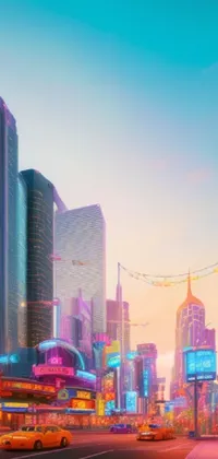 Enjoy a stunningly vivid live phone wallpaper featuring a futuristic city street! Inspired by clean lines and reflecting surfaces, this wallpaper boasts lots of tall buildings that resemble those located in Zootopia City in 2030