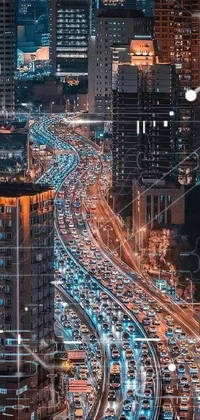 This live wallpaper features a bustling city with traffic and skyscrapers