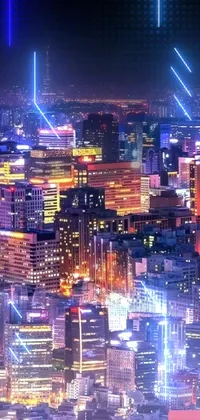 This is a stunning phone live wallpaper featuring a vibrant and dynamic cityscape of Seoul at night