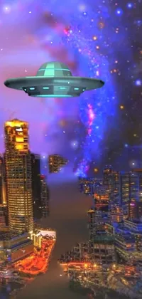 ufo above the city Live Wallpaper
