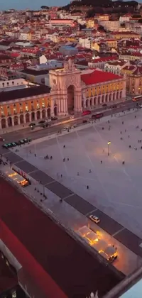 This phone live wallpaper showcases a stunning top-down view of a vibrant city center