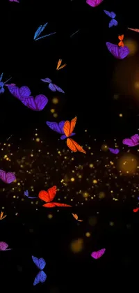 This phone live wallpaper features a vibrant array of fluttering butterflies set against a digital art backdrop