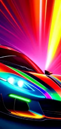This vibrant sports car live wallpaper features a colorful vehicle driving through a tunnel