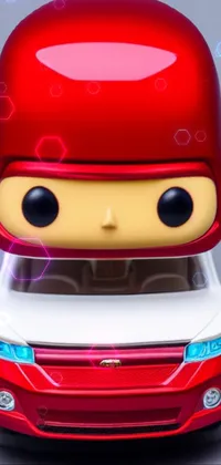 This live wallpaper features a toy car with a helmet on in a pop art style with nendoroid-style eyes, a red lightning bolt, and a modern Darna portrait