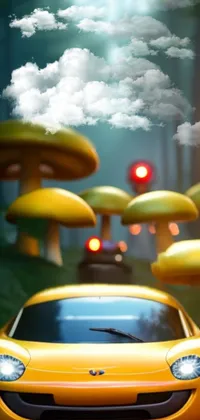car in mushroom forest Live Wallpaper