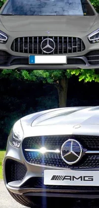This gorgeous phone live wallpaper showcases a sleek and stylish Mercedes-Benz sports car parked next to a majestic tree