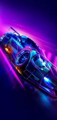 This phone live wallpaper features an ultra-modern speedster car with neon lights in the background