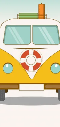 This lively phone wallpaper exudes whimsy and nostalgia with its animated bus ride scene set against a white desert background