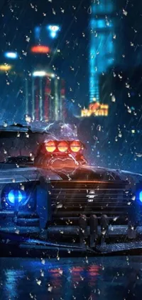 Enhance your phone's aesthetic with this live wallpaper featuring a cyberpunk cityscape at night with a police car racing through the neon-lit streets