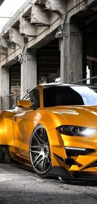 This phone live wallpaper features a beautiful yellow sports car parked by the roadside