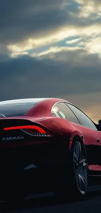 This live wallpaper for phone devices features a red sports car racing down a winding road