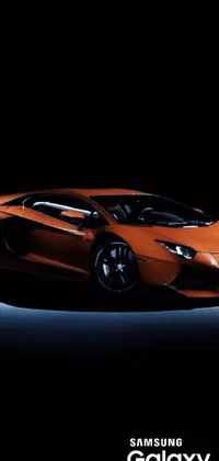 This live wallpaper showcases an orange Lamborghini Aventador sports car against a sleek black background