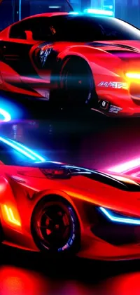 This live phone wallpaper features two sleek racing cars standing side by side in closeup shot