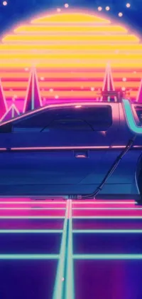 This phone live wallpaper is a Back to the Future Delorean-inspired cyberpunk art design