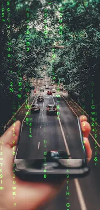 Featuring a person holding a modern cellphone displaying trending pictures on Pexels, this live wallpaper is a perfect combination of technology and nature symbolized in detailed city roads
