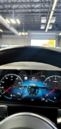 This phone live wallpaper features the dashboard of a Mercedes-Benz car, set in an auto dealership