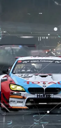 This thrilling live wallpaper features a group of high-performance cars racing on a wet and misty track