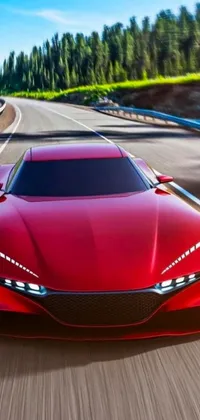 Rev up your phone's background with a red sports car driving along a futuristic road in this live wallpaper