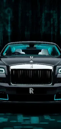 This phone live wallpaper features a striking black Rolls Royce parked in a dimly-lit room