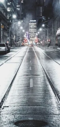 Get a stunning live wallpaper for your phone featuring a hyperrealistic photo of a black & white city street at night