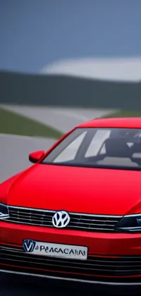 This live phone wallpaper features a 3D rendered red Volkswagen car driving down a road