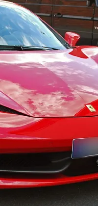 This dynamic live wallpaper showcases a red sports car parked in a lot against reflective asphalt