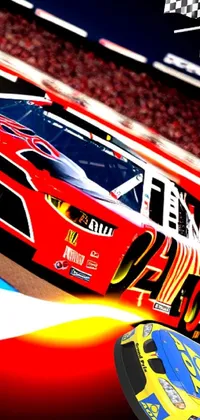Looking for a dynamic and exciting live wallpaper for your phone? Check out this stunning digital rendering of a racing car on a track! Featuring sleek design and powerful features, this wallpaper is perfect for NASCAR or high-speed racing fans