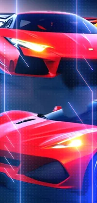 This phone live wallpaper is a must-have! Featuring two red sports cars racing on a grand prix track, the digital art is perfect for fans of mobile gaming